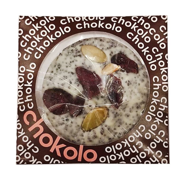 Цукерка ЧОКОЛО білий шоколад (мак, насіння гарбуза, журавлина)