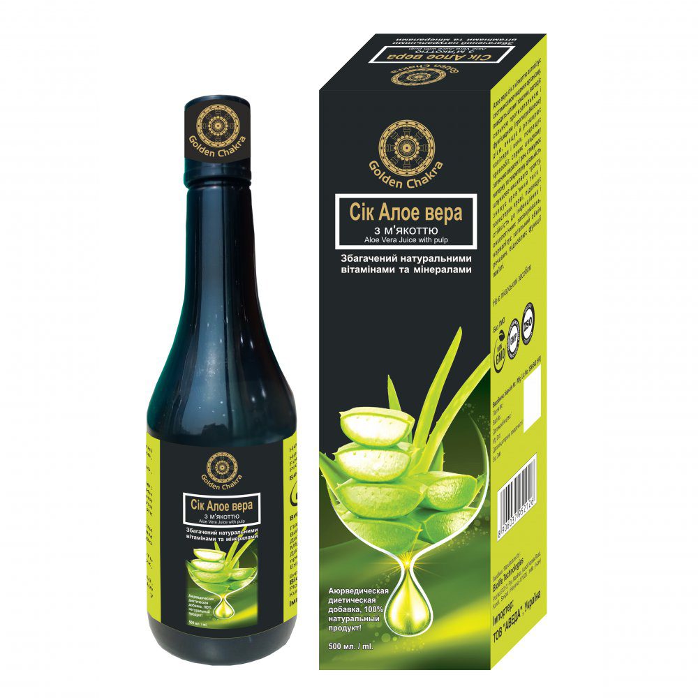 Сок Алоэ Вера с мякотью Golden Chakra купить в Бутике аюрведы премиум качества ROSA