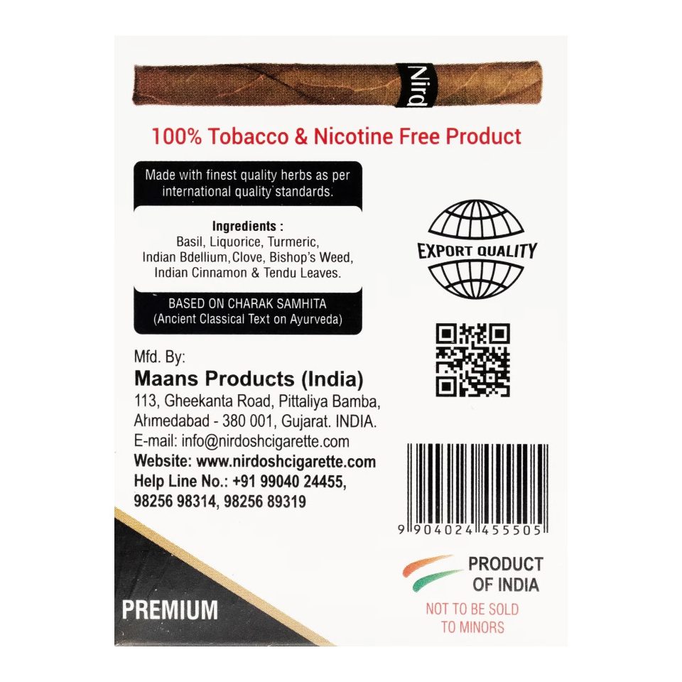 Травяные сигареты без никотина Нирдош Премиум (Nirdosh Dhoompan, Maans) 20 шт