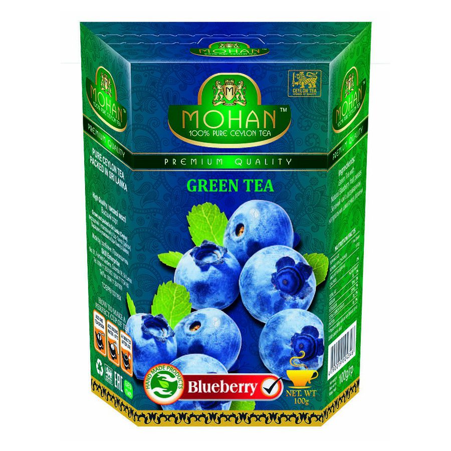 Зеленый чай с голубикой Mohan Green Tea Blueberry 100 грамм