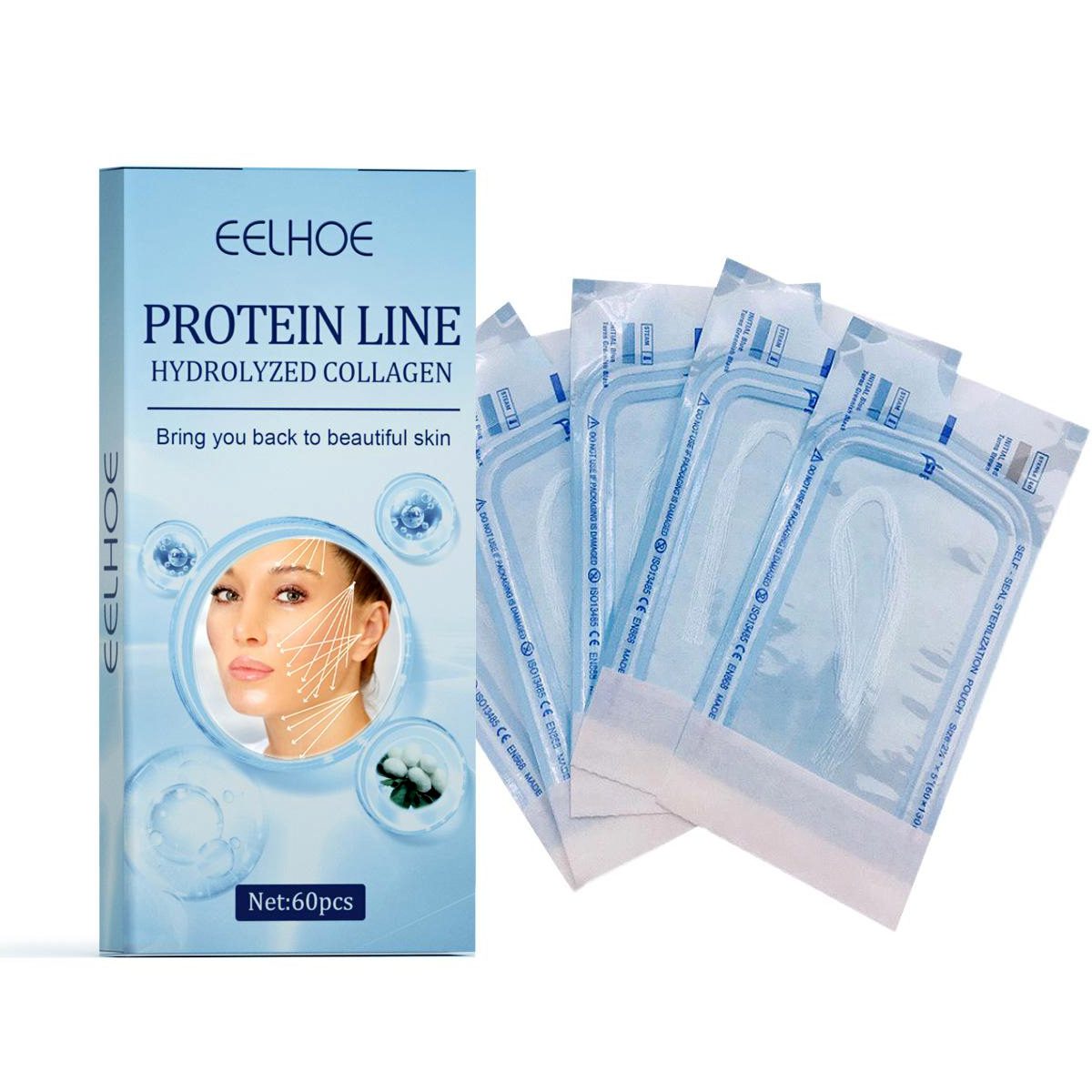 Протеиновые нити для лица (No Needle Gold Protein Line, Eelhoe) 60 шт
