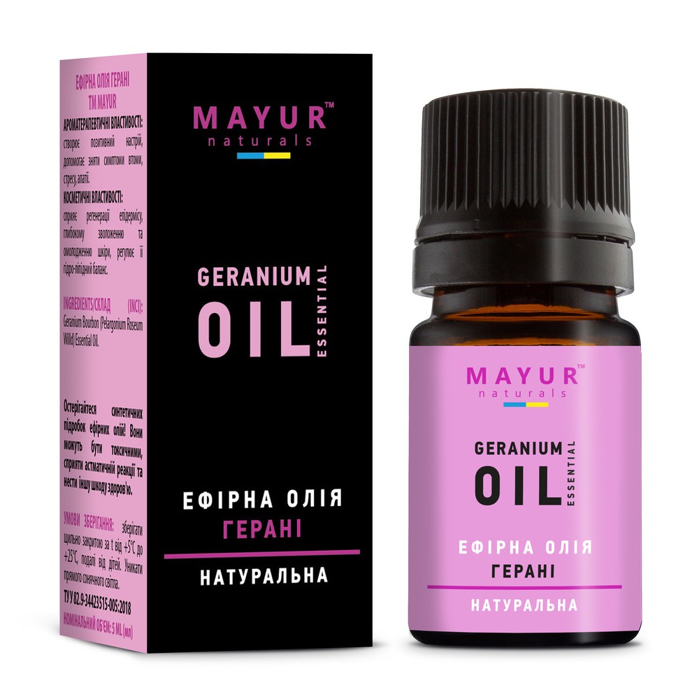 Ефірна олія герані (Geranium Essential Oil, Mayur) 5 мл